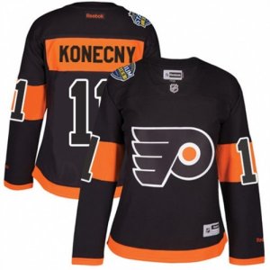 Womens Reebok Philadelphia Flyers #11 Travis Konecny Authentic Black 2017 Stadium Series NHL Jersey