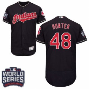 Mens Majestic Cleveland Indians #48 Tommy Hunter Navy Blue 2016 World Series Bound Flexbase Authentic Collection MLB Jersey