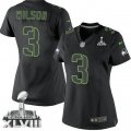 Nike Seattle Seahawks #3 Russell Wilson Black Impact Super Bowl XLVIII Women NFL Limited Jersey