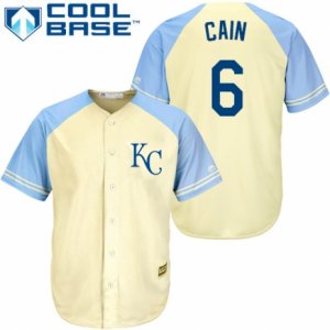 Men\'s Majestic Kansas City Royals #6 Lorenzo Cain Authentic Cream Exclusive Vintage Cool Base MLB Jersey