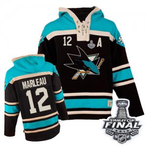 Mens Old Time Hockey San Jose Sharks #12 Patrick Marleau Premier Teal Black Sawyer Hooded Sweatshirt 2016 Stanley Cup Final Bound