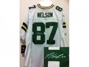 Nike Green Bay Packers #87 Jordy Nelson white Jerseys(Signed Elite)