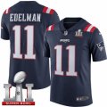 Mens Nike New England Patriots #11 Julian Edelman Limited Navy Blue Rush Super Bowl LI 51 NFL Jersey