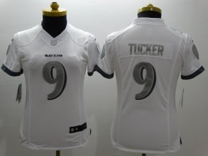 Nike Women Baltimore Ravens #9 Tucker Platinum White Jerseys