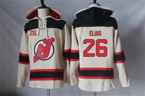 Mens New Jersey Devils #26 Patrik Elias Cream Sawyer Hooded Sweatshirt Stitched NHL Jersey