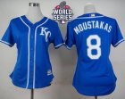 Women Kansas City Royals #8 Mike Moustakas Blue Alternate 2 W 2015 World Series Patch Stitched MLB Jersey