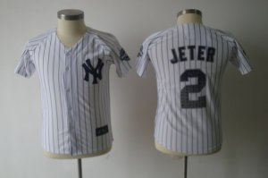 youth mlb new york yankees #2 jeter white(black strip)[3000 hits patch]