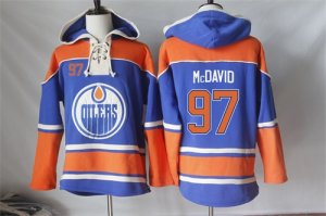 Mens Edmonton Oilers #97 Connor McDavid Orange Sawyer Hooded Sweatshirt Stitched NHL Jersey