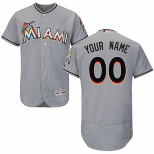 Mens Majestic Miami Marlins Customized Grey Flexbase Authentic Collection MLB Jersey
