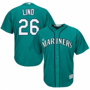 Mens Majestic Seattle Mariners #26 Adam Lind Replica Teal Green Alternate Cool Base MLB Jersey