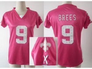 Nike Women New Orleans Saints #9 Brees Pink Womens Draft Him II Top Jerseys