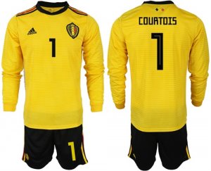 Belgium 1 COURTOIS Away 2018 FIFA World Cup Long Sleeve Soccer Jersey