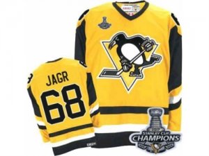 Mens CCM Pittsburgh Penguins #68 Jaromir Jagr Premier Yellow Throwback 2017 Stanley Cup Champions NHL Jersey