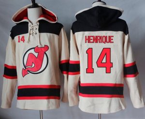 Mens New Jersey Devils #14 Adam Henrique Cream Sawyer Hooded Sweatshirt Stitched NHL Jersey