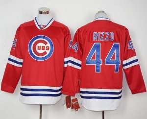 Men Chicago Cubs #44 Anthony Rizzo Red Long Sleeve Stitched Baseball Jersey