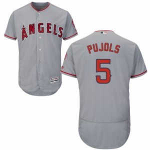 Men\'s Majestic Los Angeles Angels of Anaheim #5 Albert Pujols Grey Flexbase Authentic Collection MLB Jersey