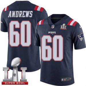 Mens Nike New England Patriots #60 David Andrews Limited Navy Blue Rush Super Bowl LI 51 NFL Jersey