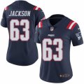 Women's Nike New England Patriots #63 Tre Jackson Limited Navy Blue Rush NFL Jersey
