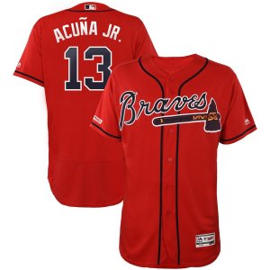 Braves #13 Ronald Acuna Jr. Red 150th Patch Flexbase Jersey