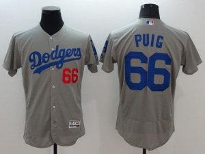 Los Angeles Dodgers #66 Yasiel Puig Grey Flexbase Authentic Collection Stitched MLB Jersey