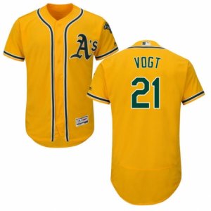 Men\'s Majestic Oakland Athletics #21 Stephen Vogt Gold Flexbase Authentic Collection MLB Jersey