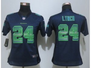 Women New Nike Seattle Seahawks #24 Lynch Navy Blue Strobe Jerseys