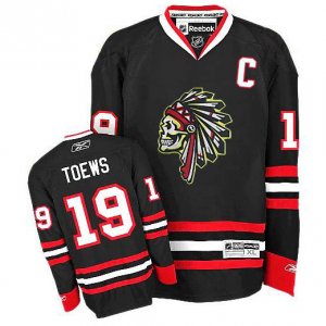 Mens Chicago Blackhawks #19 Jonathan Toews Reebok Premier Black Skull Ice Hockey Jersey