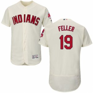 Men\'s Majestic Cleveland Indians #19 Bob Feller Cream Flexbase Authentic Collection MLB Jersey