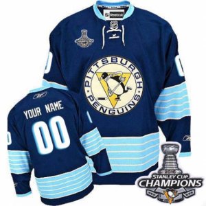 Men\'s Reebok Pittsburgh Penguins Customized Authentic Navy Blue Third Vintage 2016 Stanley Cup Champions NHL Jersey