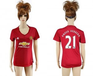 Womens Manchester United #21 Ander Herrera Red Home Soccer Club Jersey