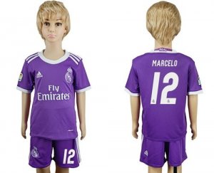 Real Madrid #12 Marcelo Away Kid Soccer Club Jersey