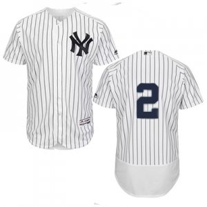 2016 Men New York Yankees #2 Derek Jeter Majestic White Flexbase Authentic Collection Player Jersey