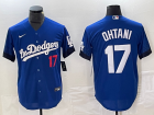Men's Los Angeles Dodgers #17 Shohei Ohtani Number Blue 2021 City Connect Cool Base Stitched Jersey