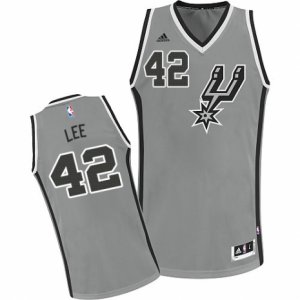 Men\'s Adidas San Antonio Spurs #42 David Lee Swingman Silver Grey Alternate NBA Jersey