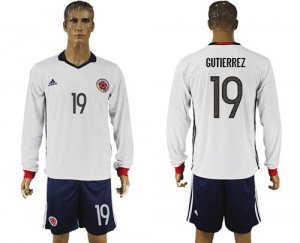 Colombia #19 Gutierrez Away Long Sleeves Soccer Country Jersey