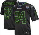 Nike Seahawks #24 Marshawn Lynch Lights Out Black With Hall of Fame 50th Patch NFL Elite Jersey