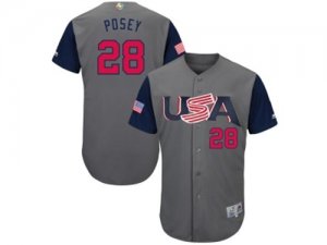 Mens USA Baseball #28 Buster Posey Majestic Gray 2017 World Baseball Classic Authentic Jersey