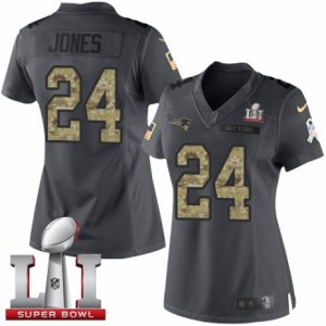 Womens Nike New England Patriots #24 Cyrus Jones Limited Black 2016 Salute to Service Super Bowl LI 51 NFL Jersey