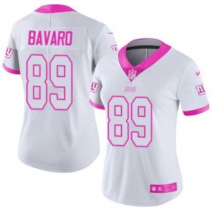 Womens Nike New York Giants #89 Mark Bavaro White Pink Stitched NFL Limited Rush Fashion Jersey