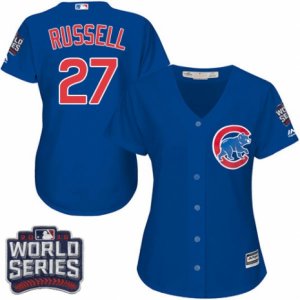 Women\'s Majestic Chicago Cubs #27 Addison Russell Authentic Royal Blue Alternate 2016 World Series Bound Cool Base MLB Jersey