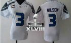 Nike Seattle Seahawks #3 Russell Wilson White With C Patch Super Bowl XLVIII Women NFL Elite Jersey