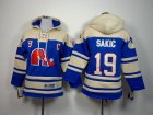 Youth nhl quebec nordiques #19 sakic blue[pullover hooded sweatshirt][patch C]