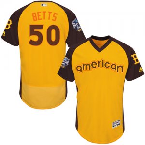 Men\'s Majestic Boston Red Sox #50 Mookie Betts Yellow 2016 All-Star American League BP Authentic Collection Flex Base MLB Jersey