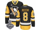 Mens Reebok Pittsburgh Penguins #8 Mark Recchi Authentic Black Gold Third 2017 Stanley Cup Final NHL Jersey