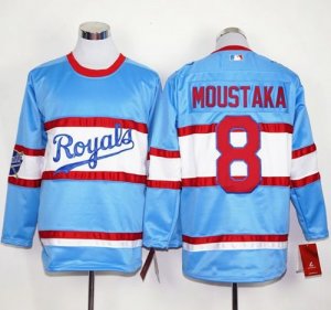 Kansas City Royals #8 Mike Moustakas Light Blue Long Sleeve Stitched MLB Jersey