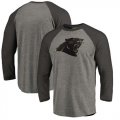 Carolina Panthers NFL Pro Line by Fanatics Branded Black Gray Tri Blend 34-Sleeve T-Shirt