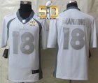 Nike Denver Broncos #18 Peyton Manning White Super Bowl 50 Men's Stitched NFL Limited Platinum Jersey