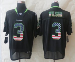 Nike Seattle Seahawks #3 Wilson Black Jerseys(USA Flag Fashion Elite)