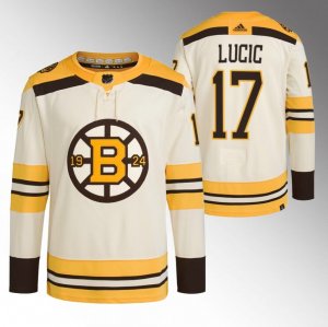 Men\'s Boston Bruins #17 Milan Lucic Cream 100th Anniversary StitchedStitched Jersey