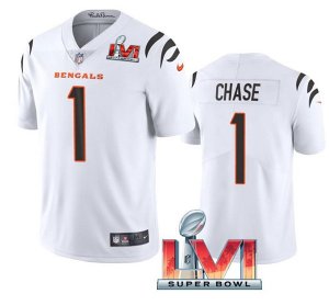 Nike Bengals #1 Ja\'Marr Chase White 2022 Super Bowl LVI Vapor Limited Jersey